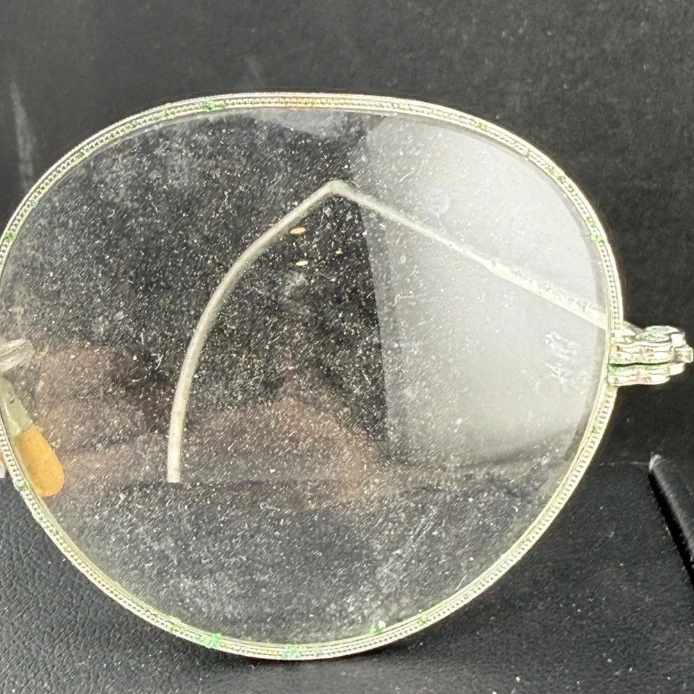 Vintage 1/10 12K GF Wire Frame Glasses Silver Round Engraved Bridge 26415